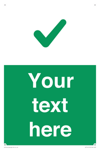 Custom green background, green tick sign